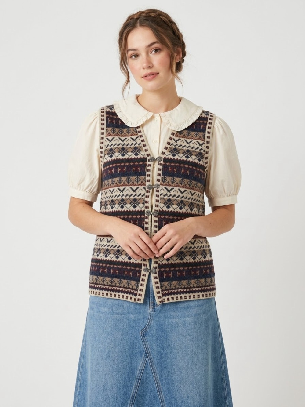 Vintage Boho Cottagecore Wool Nordic Fair Isle Vest Grannycore Earthy Goblincore